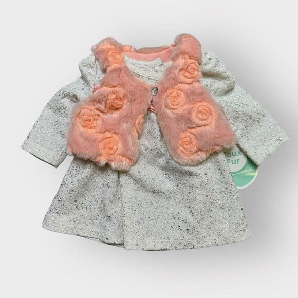 NEW Nanette baby formal dress with faux fur vest - Picture 2 of 11